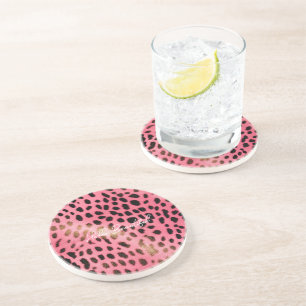 Rosa Black Leopard Print Abstrakt Underlägg