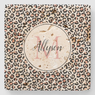 Rosa Black Leopard Print Monogram Stenunderlägg