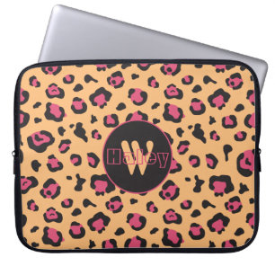 Rosa Black Leopard Skriv ut Monogram Laptop Fodral