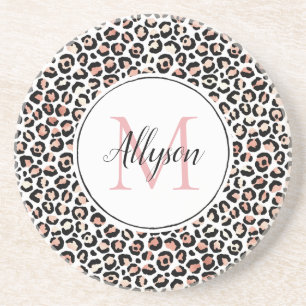 Rosa Black Leopard Skriv ut Monogram Underlägg