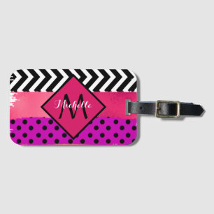 Rosa Black Lila Glitter Push Stroke Monogrammed Bagagebricka