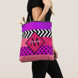 Rosa Black Lila Glitter Push Stroke Monogrammed Tygkasse