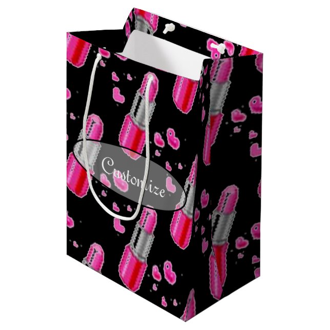 Rosa & Black Lipstick Älskare Gift Bag (Framsidan Vinklad)