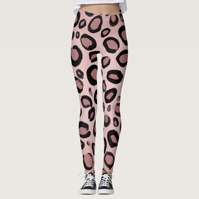 Rosa & Black-målade Cheetah Leopard-utskrifter Leggings (Framsida)