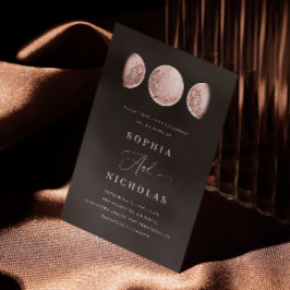 Rosa Black Måne. Celestial Mystical Bröllop Inbjudningar