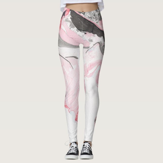 Rosa Black Marble: Hand plockade Leggings (Framsida)