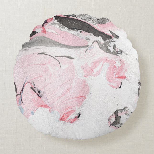 Rosa Black Marble: Hand plockade Rund Kudde (Framsidan)