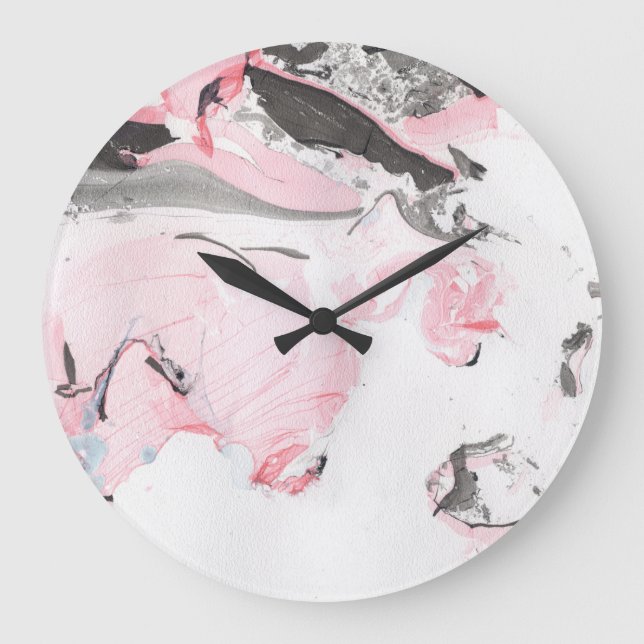 Rosa Black Marble: Hand plockade Stor Klocka (Framsida)