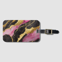Rosa Black Marble Mönster med Guld Bagagebricka