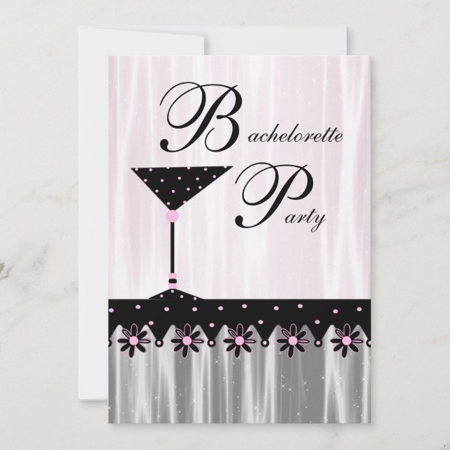 Rosa Black Martini Bachelorette Party-inbjudningar Inbjudningar (Framsida)