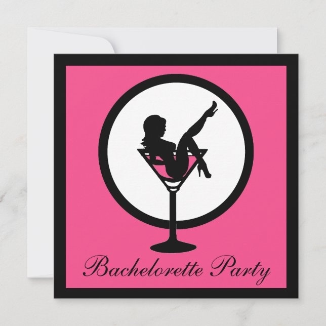 Rosa Black martini glass girl bachelorette inbjudn Inbjudningar (Framsida)
