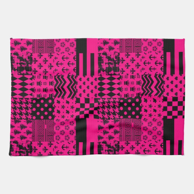 Rosa Black Mixed Mönster Patchwork Design Kökshandduk (Horisontell)