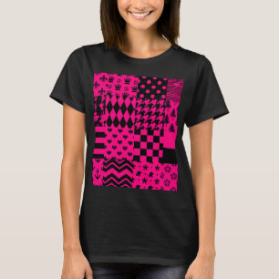 Rosa Black Mixed Mönster Patchwork Design T Shirt