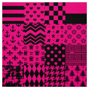 Rosa Black Mixed Mönster Patchwork Design Tyg