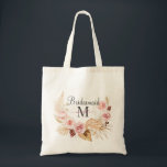 Rosa Black Monogram Initial Script Namn Tygkasse<br><div class="desc">En söt,  modern brudgåva till väskan med namn i rosa-manusmonogram med rosa blommigt lager.</div>