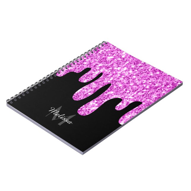 Rosa Black Monogram med skjutreglaget Glitter Anteckningsbok (Vänstra Sidan)