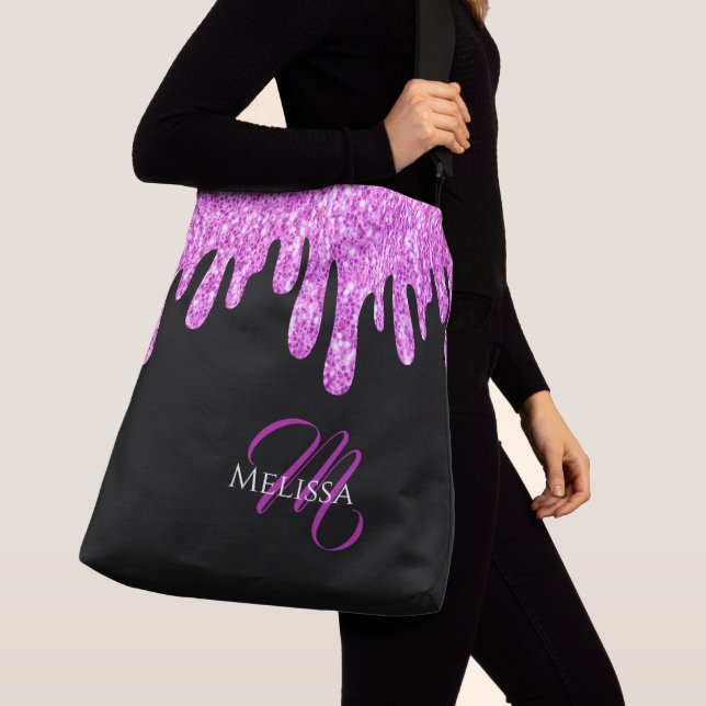 Rosa Black Monogram med skjutreglaget Glitter Axelväska (Närbild)