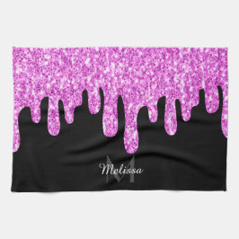 Rosa Black Monogram med skjutreglaget Glitter Kökshandduk