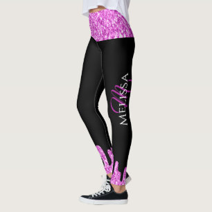 Rosa Black Monogram med skjutreglaget Glitter Leggings