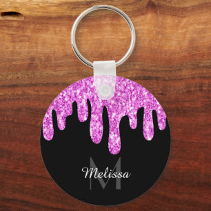 Rosa Black Monogram med skjutreglaget Glitter Nyckelring