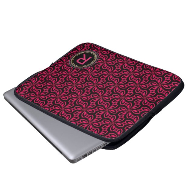 Rosa Black Mönster Monogram Tablet PC-dator Laptop Fodral (Framre botten)