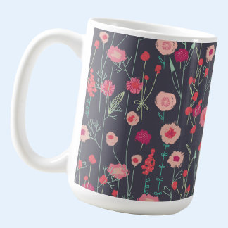 Rosa Black Mörk Boho Blommigt Kaffemugg