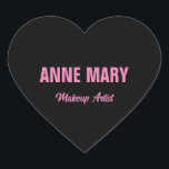 Rosa Black Namn Makeup Artist Business Hjärtformat Klistermärke<br><div class="desc">Med anpassningsbar svart bakgrund i färg och  rosa är detta perfekt för dem som tittar för coola.</div>
