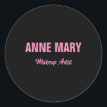 Rosa Black Namn Makeup Artist Business Runt Klistermärke<br><div class="desc">Med anpassningsbar svart bakgrund i färg och  rosa är detta perfekt för dem som tittar för coola.</div>