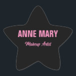 Rosa Black Namn Makeup Artist Business Stjärnformat Klistermärke<br><div class="desc">Med anpassningsbar svart bakgrund i färg och  rosa är detta perfekt för dem som tittar för coola.</div>