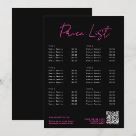 Rosa & Black Neon Pris List Menu QR-kod