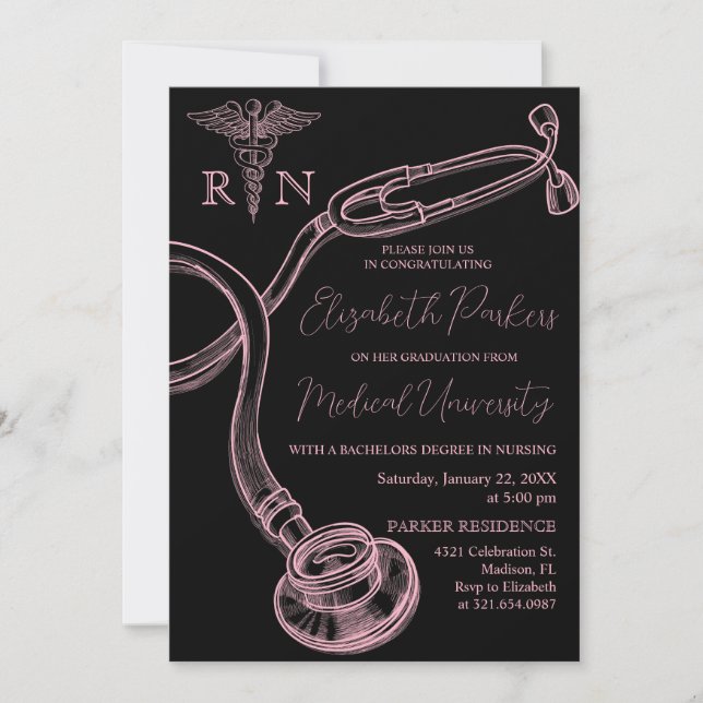 Rosa Black Nursing School Studentfest Inbjudningar (Framsida)