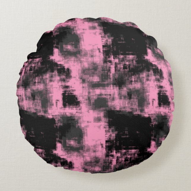 Rosa Black och Grått Rund Kudde (Framsidan)