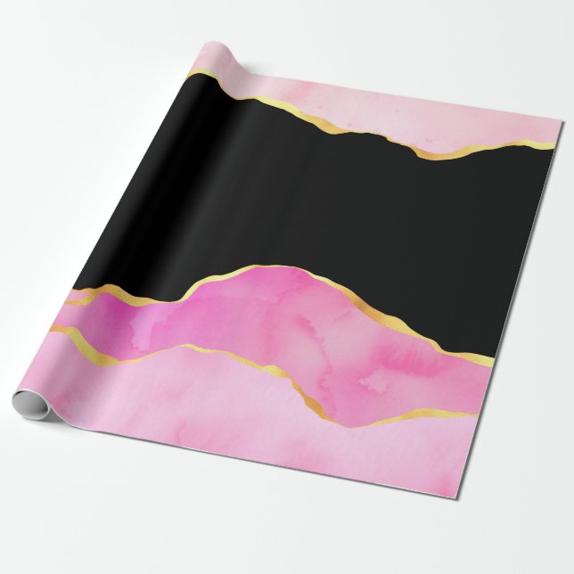 Rosa-, Black- och Guld-agate Presentpapper (Utrullad)