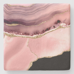 Rosa, Black och Guld Faux Agate Stenunderlägg