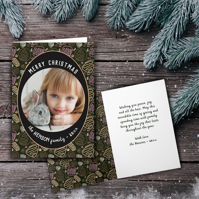 Rosa Black One line Art jul Family Photo Holl Helgkort (Skapare uppladdad)