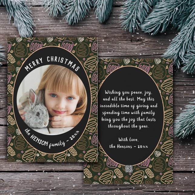 Rosa Black One line Art julfamilj Photo Julkort (Skapare uppladdad)