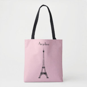 Rosa Black Paris Eiffel Torn med Namn Tygkasse