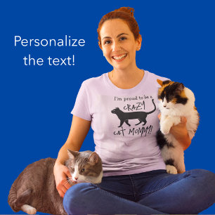Rosa Black Personlig Crazy Cat Mamma T Shirt