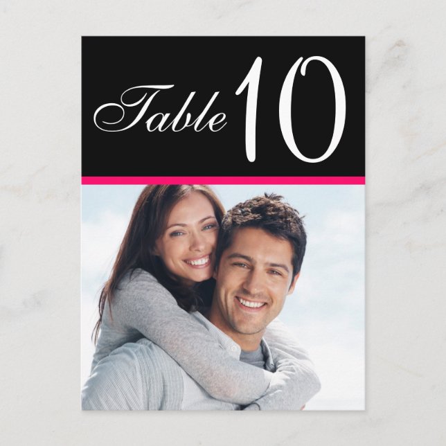 Rosa Black Photo Bröllop Bordsnummer Card (Framsida)