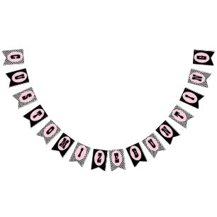 Rosa Black Polka Dot Bunting Flaggor Party bandero