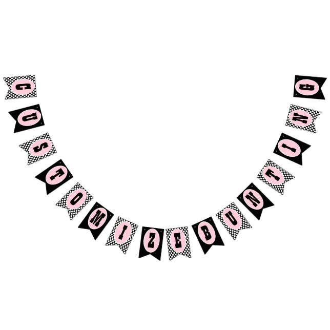 Rosa Black Polka Dot Bunting Flaggor Party bandero (Alla)