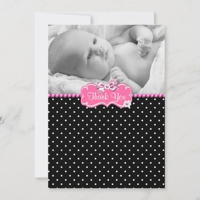 Rosa Black Polka Dot Photo Baby - tackkort Tack Kort (Framsida)