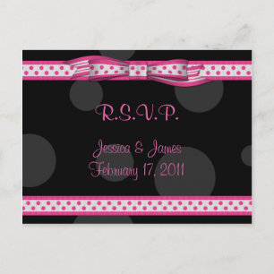 Rosa Black Polka Dot Ribbon Bow OSA Postcard Inbjudan Vykort