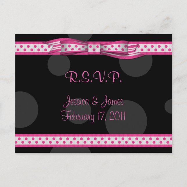 Rosa Black Polka Dot Ribbon Bow OSA Postcard Inbjudan Vykort (Framsida)