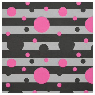 Rosa Black Polka dots på Black Grått Rand Tyg