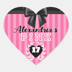 ROSA Black Rand Girly Birthday/Pajama Party Hjärtformat Klistermärke