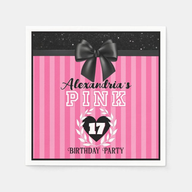 ROSA Black Rand Girly Birthday/Pajama Party Pappersservett (Framsidan)