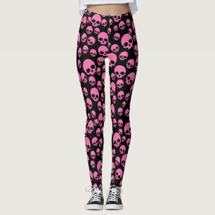 Rosa Black Random Döskallar Mönster Leggings