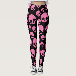 Rosa Black Random Döskallar Mönster Leggings