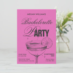 Rosa Black retro cocktail bachelorette Party Inbjudningar